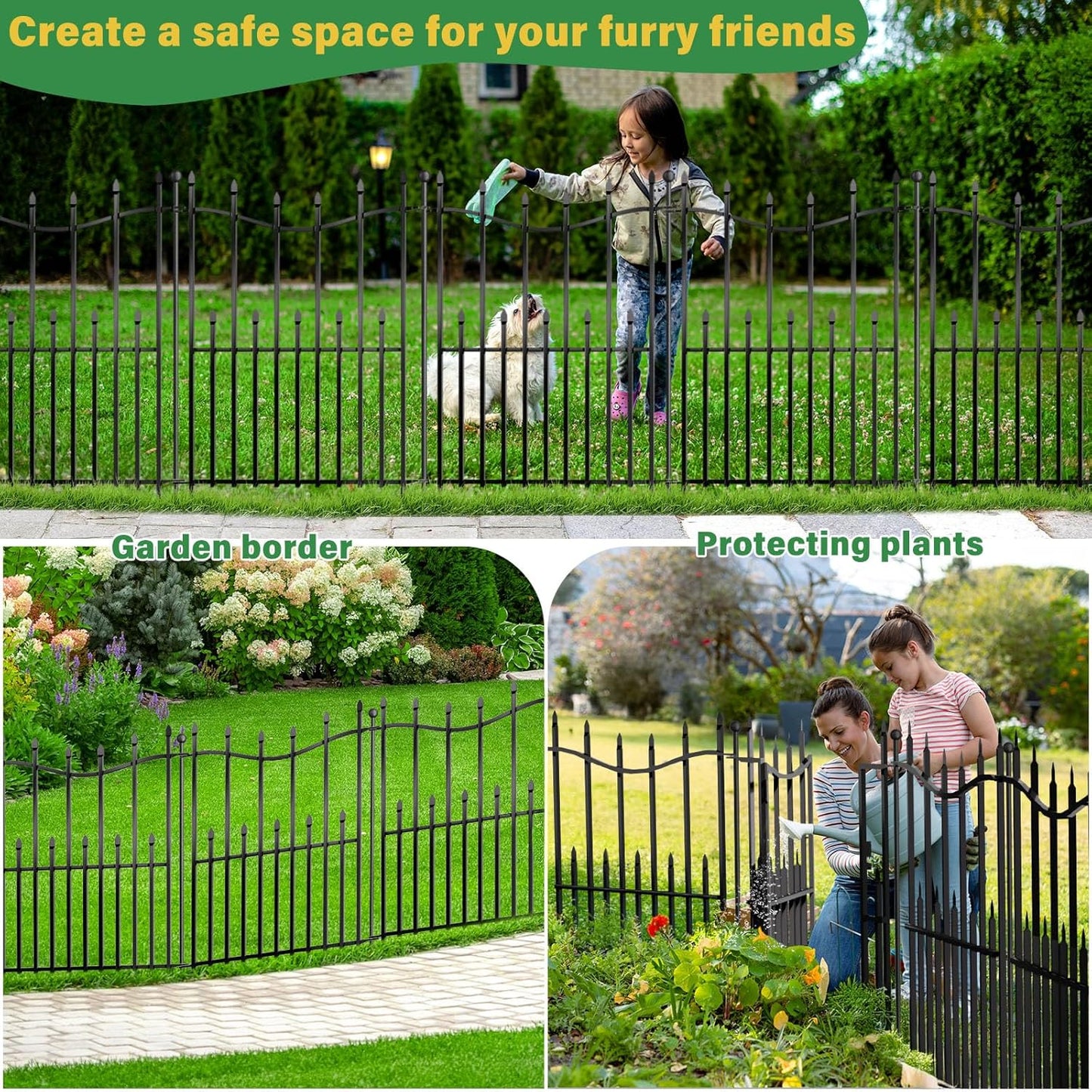 5 Panels No Dig Decorative Garden Fence with Gate, 32in(H) × 11ft(L) Heavy-Duty Rustproof Metal Panels, Outdoor Dog Barrier for Yard & Patio, Landscape, Border| Portable Temporary Fencing