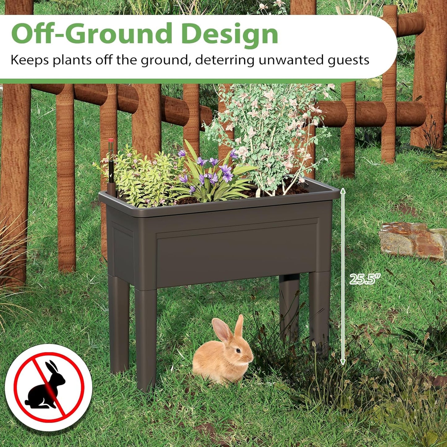 HAPPYGRILL 4-in-1 Raised Garden Bed with Climbing Trellis, Self-Watering Elevated Planter with Water Level Indicator, Drainage Hole, Outdoor Plastic Planter Box with 4 Detachable Legs for Garden Lawn