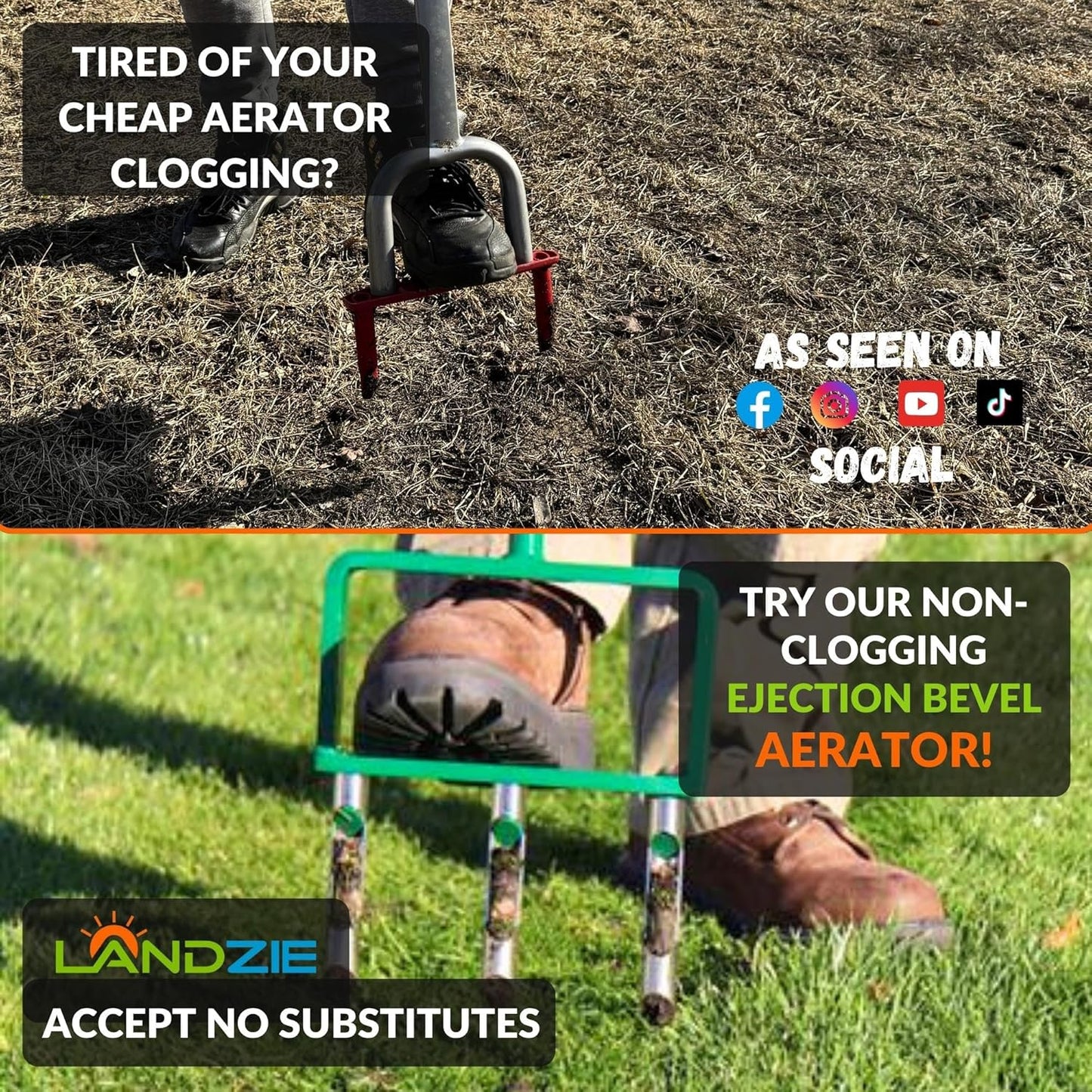 Landzie - The Original Hollow Tine Lawn Aerator Tool - 42 Inch Core Aerator and Grass Aeration Tool Lawn Tools - Stainless Steel Manual Lawn Aerator Plug Aerator and Aerator Lawn Tool