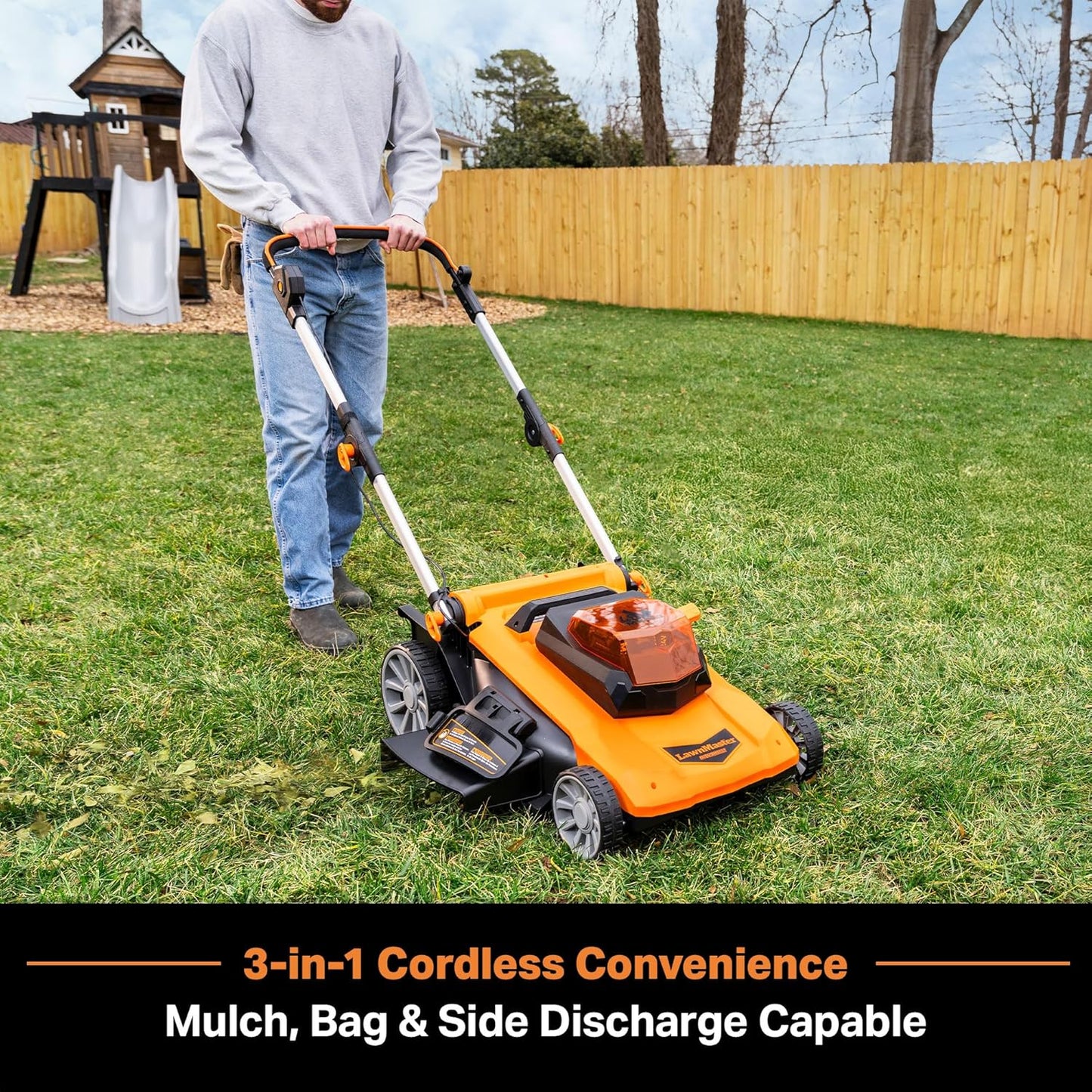 LawnMaster CLMF4821A Cordless Lawn Mower Brushless 48V MAX* 21Inch 3-in-1 Function Up to 1/2 Acre with 4X24V MAX* 4.0Ah Battery and a Dual Charger