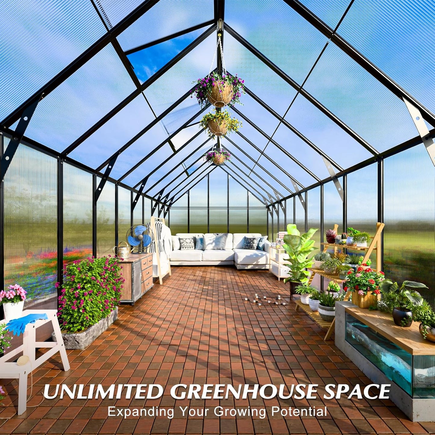 10'x10'x32' Snap-Together Greenhouse - Easy 3-Way Connectors, Heavy-Duty Aluminum Frame, Wind/Snow Resistant for Gardening/Urban Farming, Includes Sliding Door & Ventilation Windows