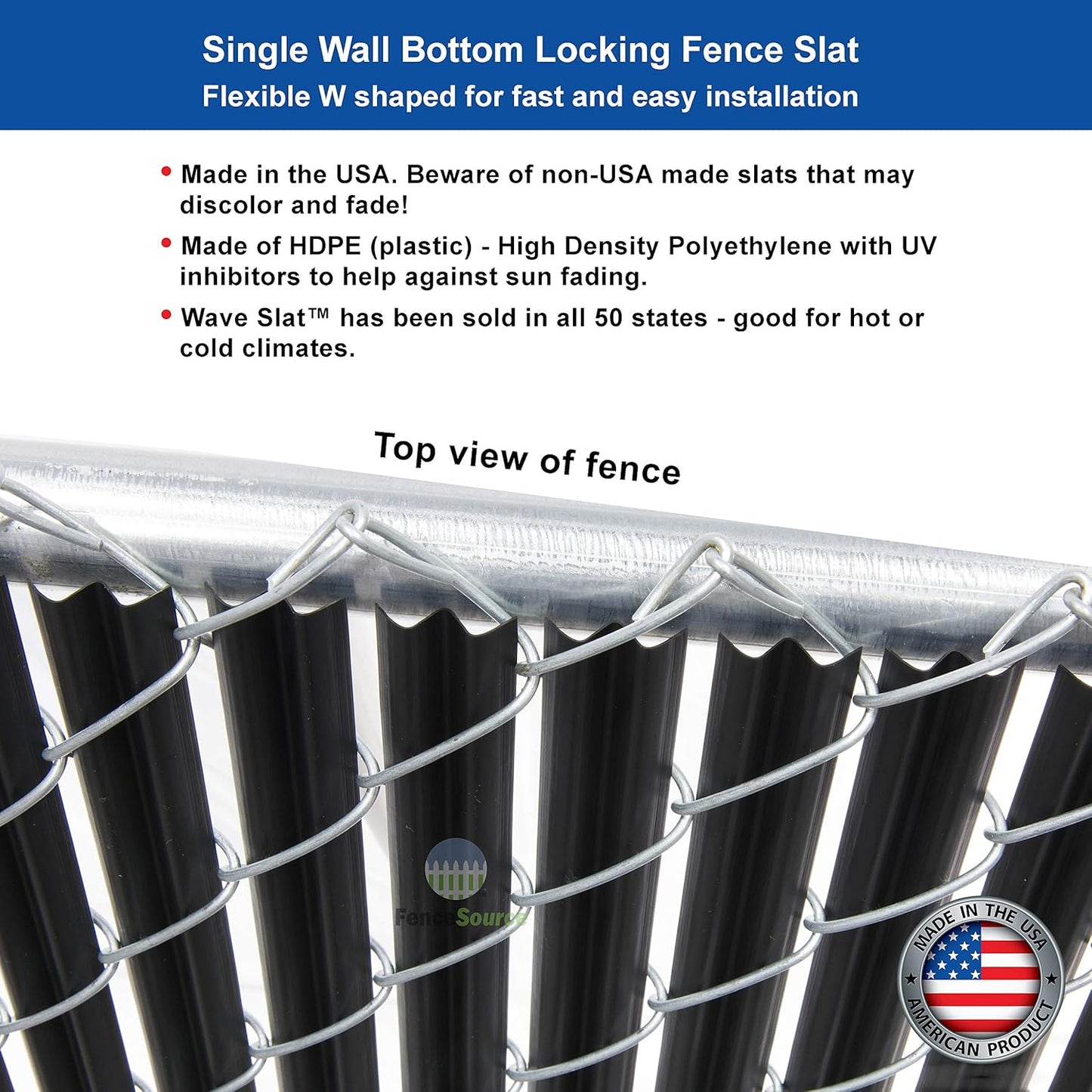 Wave Slat (9 Colors) Single Wall Bottom Locking Privacy Slat for 4', 5', 6', 7' and 8' Chain Link Fence (5 ft, Black)