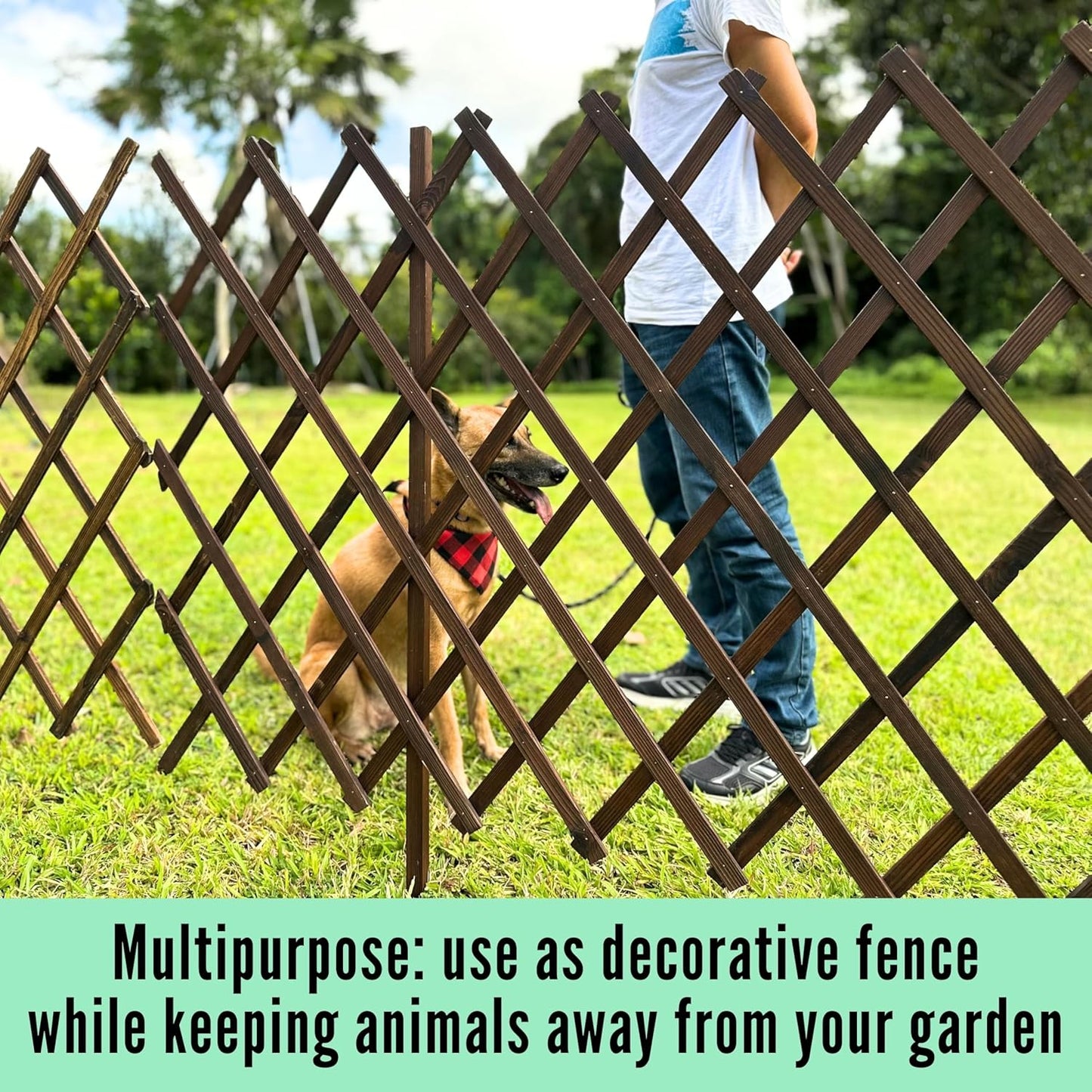 ShopLaLa Garden Fence (2 Pack, Total 12ft (L)) Wooden Lattice Panels for Outside Flower Edging Landscape Patio Outdoor Decor, Expandable Wood Plant Trellis Fences and Gates, Animal Barrier for Dogs