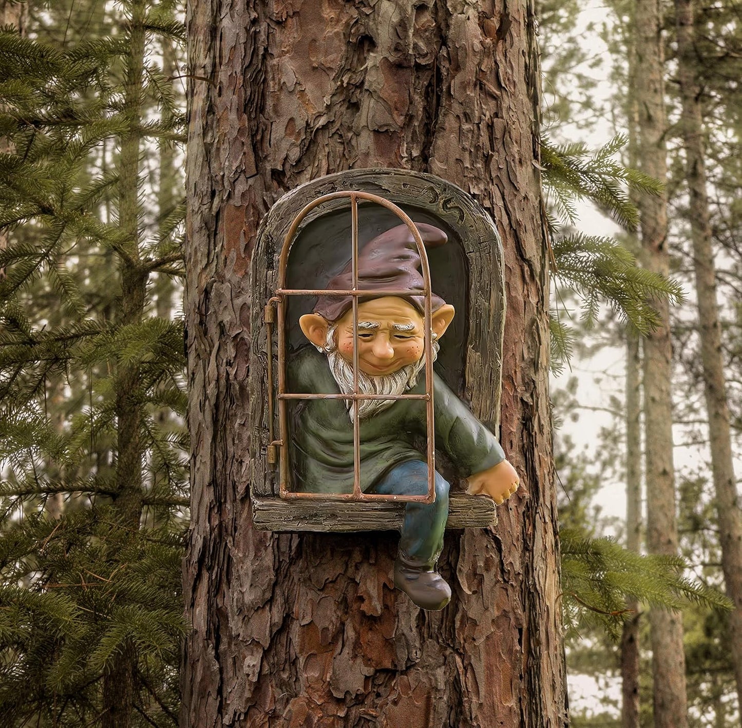 coolboy Outdoor Gnome Garden Decorative-12 Inch Elf Out The Door Tree Hugger,Gnome Decorations for Home,Whimsical Dwarves Outdoor Ornament,Gnome Statue Figurines-Patio Yard Lawn Porch Decoration