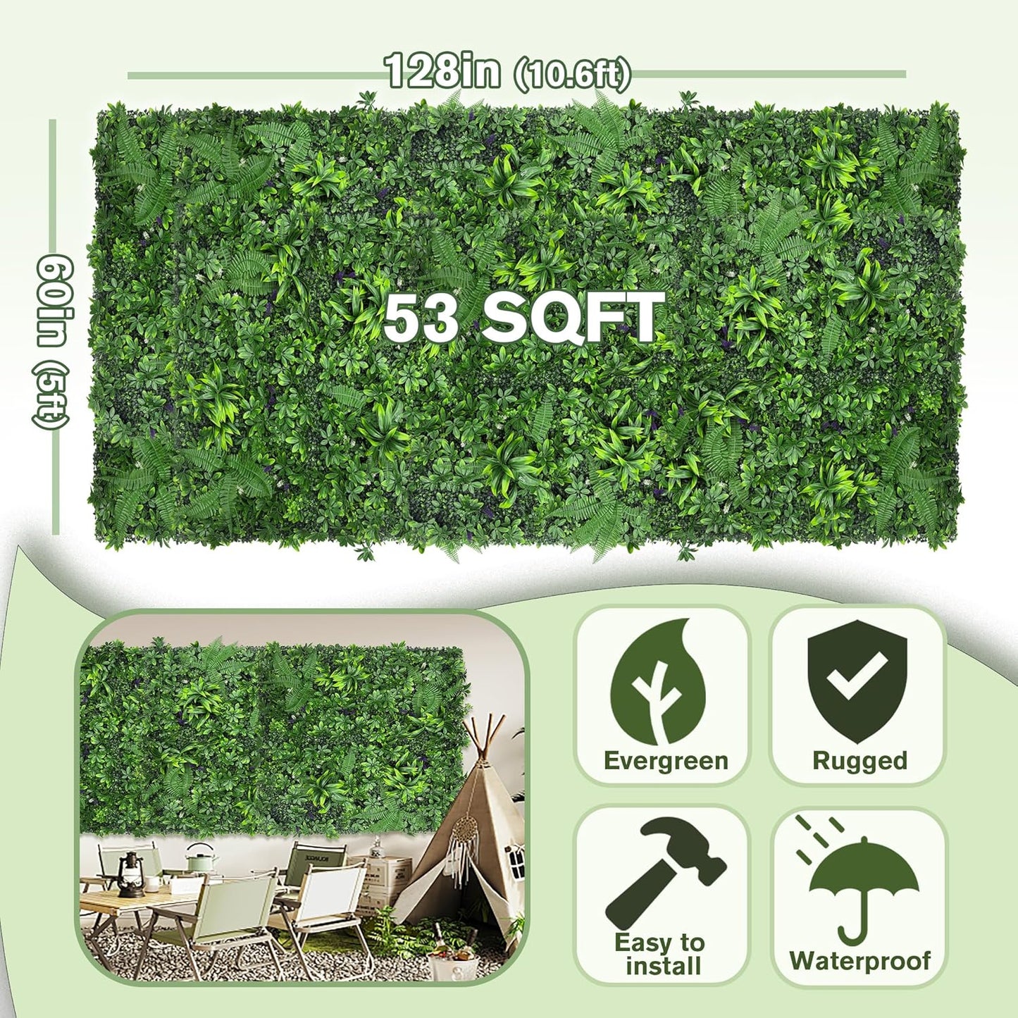 Artificial Green Boxwood Grass Wall Roll: 60"x128"(53.5 SQFT) UV Protected Ivy Privacy Hedge Fence Screen for Chain Link Fences Panel Indoor,Outdoor Patio Balcony & Garden