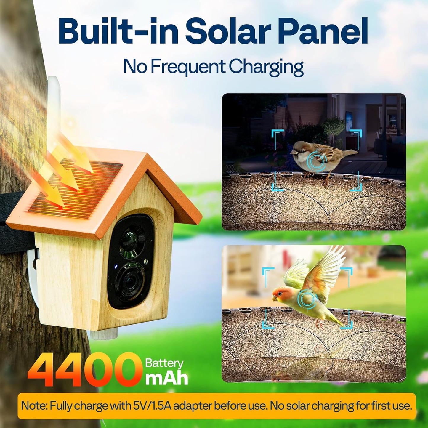 VIVOHOME Smart Polyresin Bird Bath with Camera, 2K HD Solar Powered Outdoor Bird Feeder with Night Vision, AI Bird Identification, Two-Way Audio, Instant Motion Alerts, 2.4GHz WiFi, Green