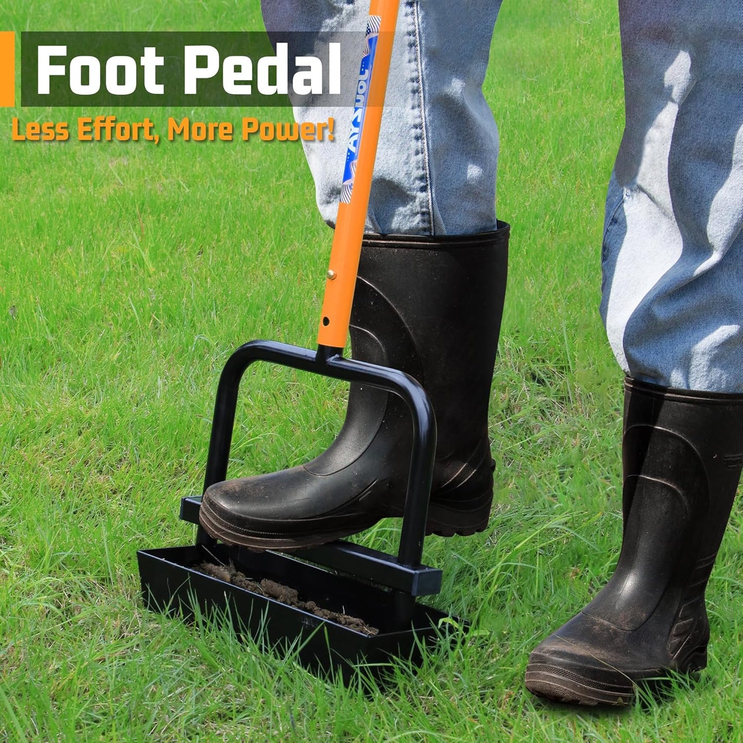 Lawn Aerator Coring Tool with Soil Core Collection Tray, 4 Tines Manual Yard Air Grass Aerator Gardening Tool for Lawn Care Courtyard,Orange（Updated Box）