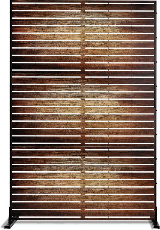 Metal Privacy Screen Outdoor Freestanding Privacy Wall Panels and Decorative Patio Dividers,Crafted from Steel with Sun-Proof Design,Ideal for Patio,Garden,72" H×47" L（Wooden&Vintage-3 Panels