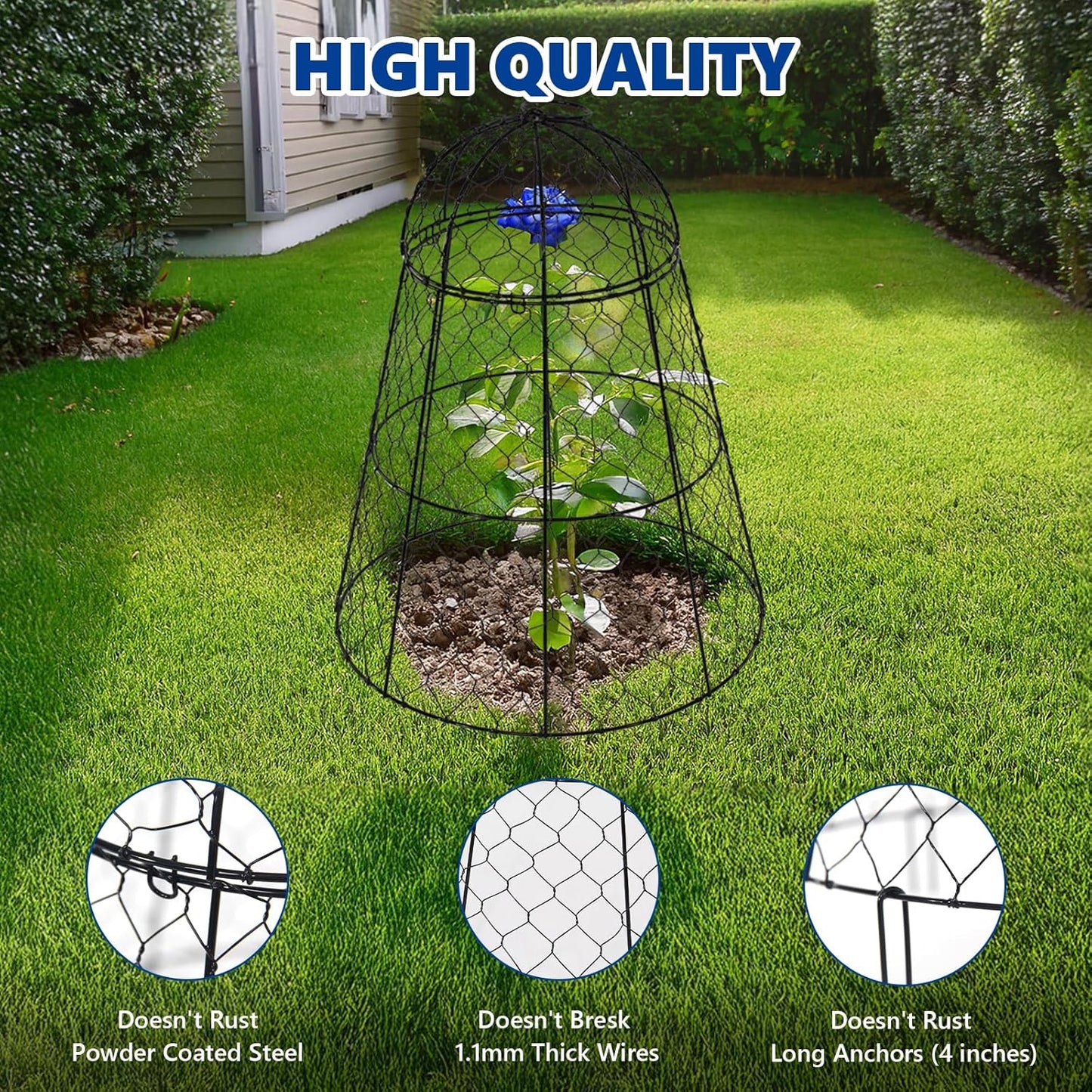 Garden Cloches for Plants - Set of 6 Chicken Wire Plant Cages and Plant Protectors from Animals, 17.7" H x 12.8" D, Outdoor Vegetable and Flower Cages, Sapbontchi Chicken Wire Cloche