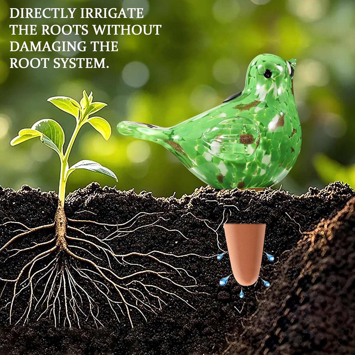 Glass Bird Shaped Plant Watering Ball Glass Automatic Watering Ball Flower Pot Insertion Spike Drip Irrigation Device Watering Ball Irrigation System Plant Enthusiast Gift (Green)