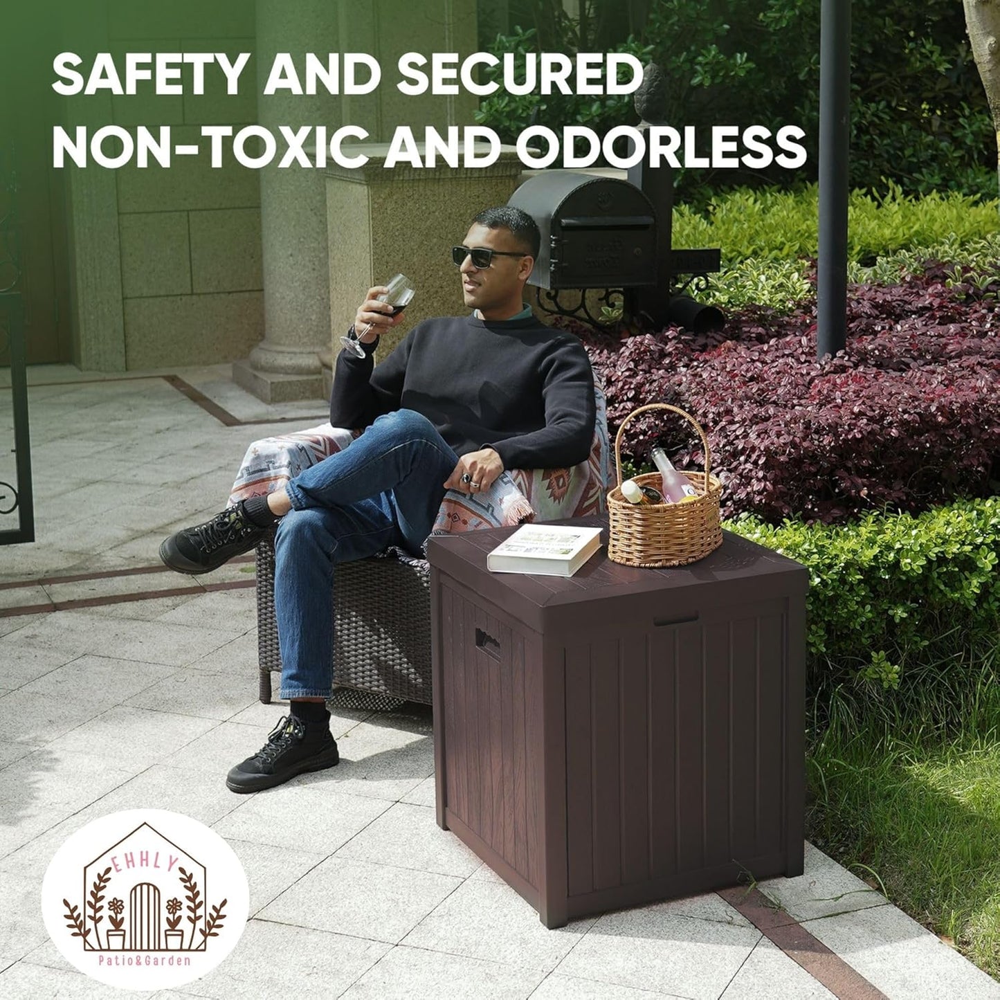 Deck Box, 51 Gallon Front Porch Package Bin Delivery Box for Outside, Small Patio Outdoor Storage Boxes Waterproof, UV Resistant Plastic Resin Pool Storage Bins with lids, Brown