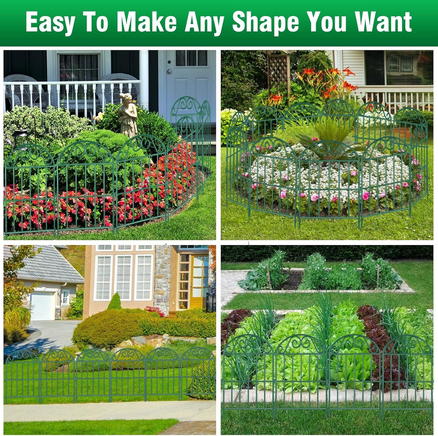 ADAVIN 24Panels Collapsible Garden Fence Animal Barrier, 26 Ft(L) x 24 in(H) Green Rustproof Metal Wire Panel Border for Dogs Rabbits, Flower Edging for Landscape Patio Yard Outdoor Decor, Arched