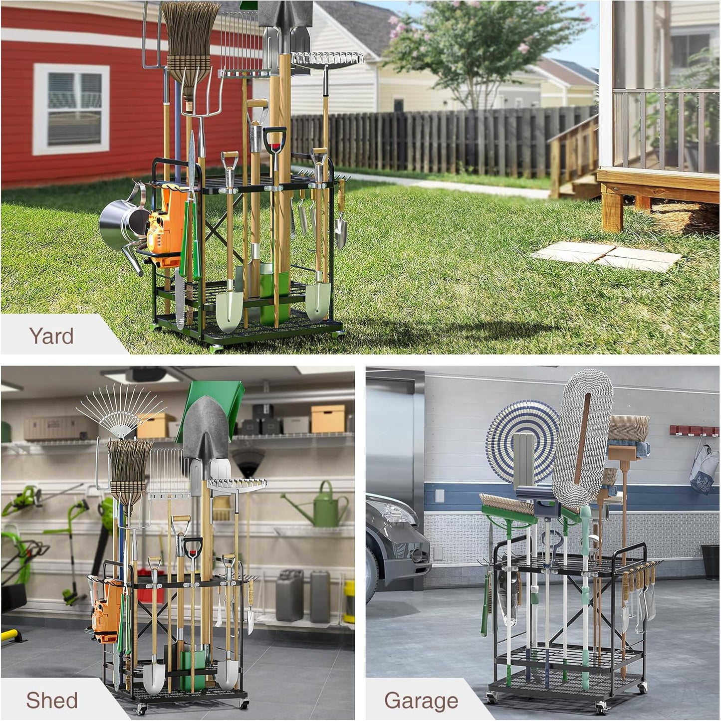 Garden Tool Organizer Outdoor Garage and Shed Tool Storage Yard Tool Holder and Storage Rack Garden Tool Stand for Shed and Garage
