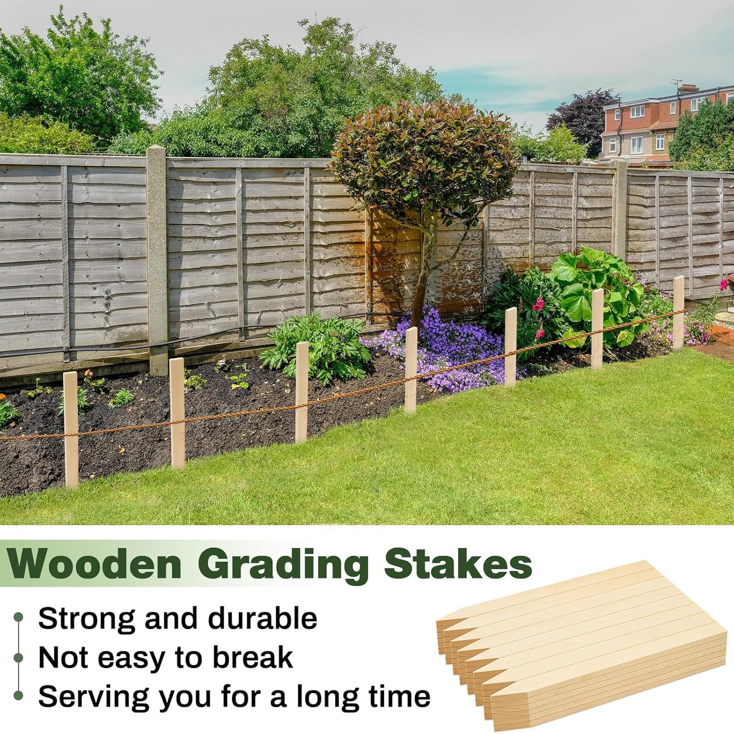 48 Pieces Wooden Garden Stakes 18 Inch Grade and Survey Stakes Wooden Garden and Sign Posts for Plant Support Silt Fence Yard Farm Survey Boundaries Baselines