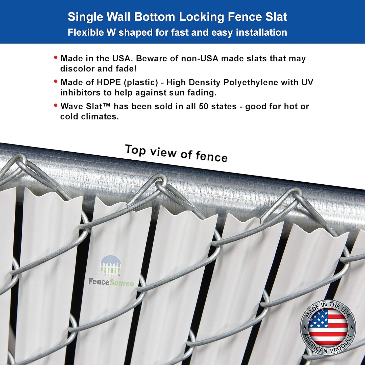 Wave Slat (9 Colors) Single Wall Bottom Locking Privacy Slat for 4', 5', 6', 7' and 8' Chain Link Fence (4 ft, Gray)