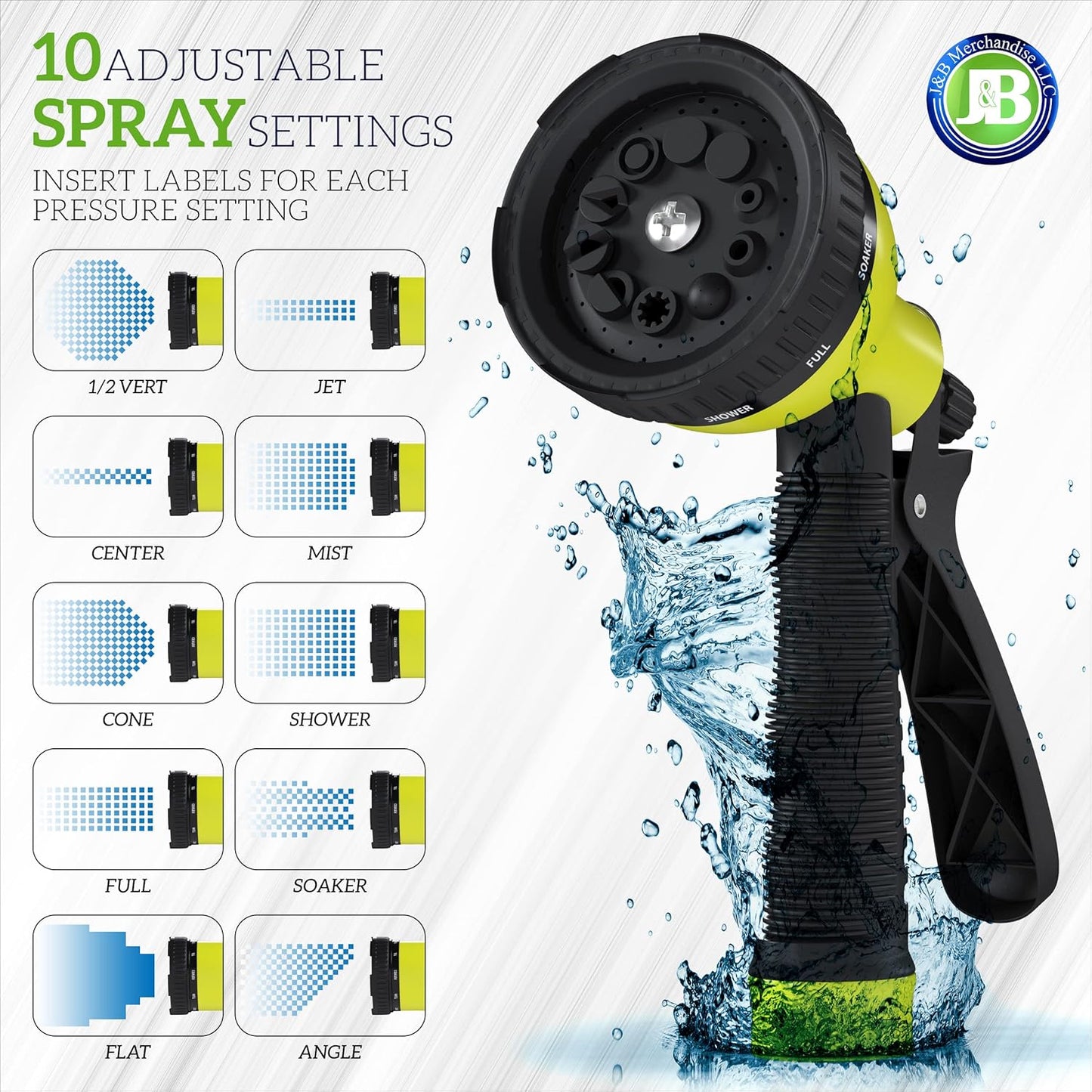 J&B XpandaHose 150ft Expandable Garden Hose with Holder - Heavy Duty Superior Strength 3750D - 4 -Layer Latex Core - Extra Strong Brass Connectors and 10 Spray Nozzle w/Storage Bag (Black 150)