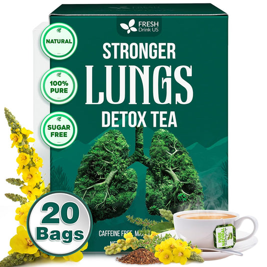 FreshDrinkUS StrongerLungs 20 Tea Bags - Mullein Leaf, Ginseng, Elderberry, Ginger & Thyme - Supports Lung Cleanse, Congestion Relief & Mucus Detox - Caffeine-Free & All-Natural