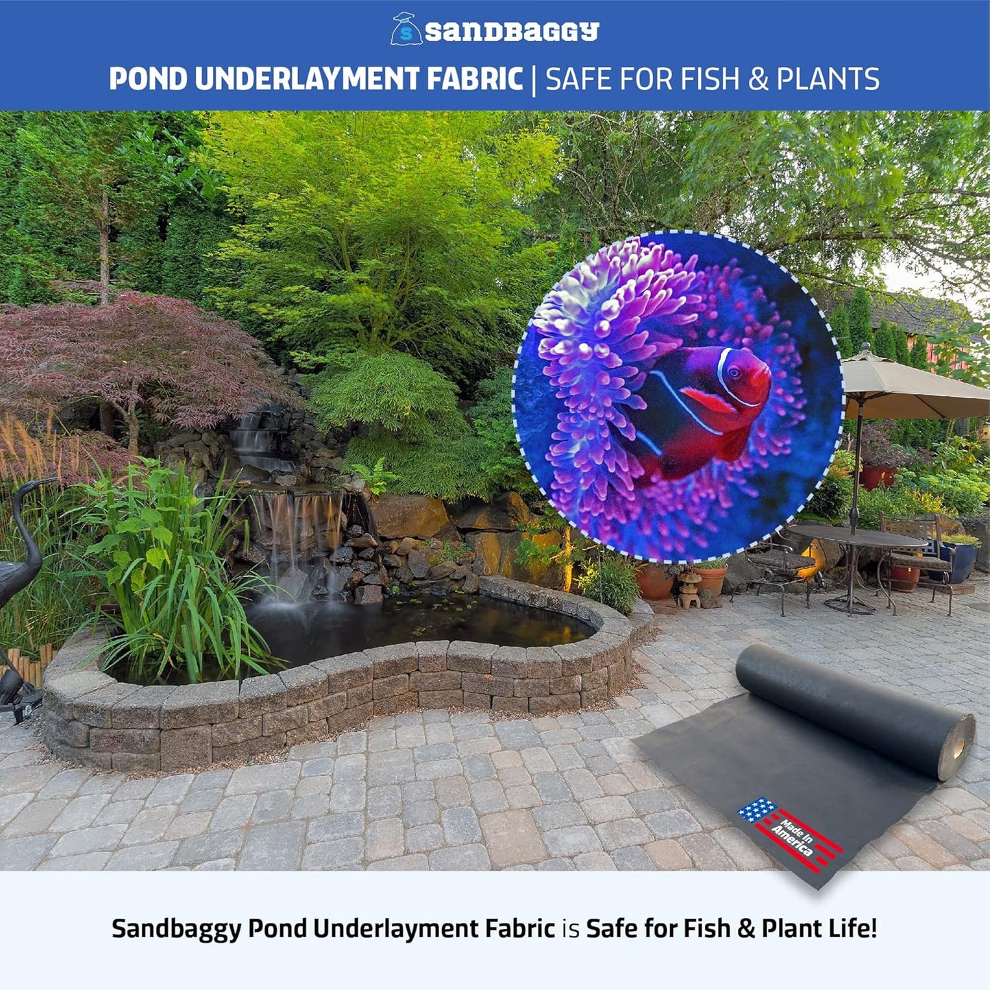 Sandbaggy Geotextile Pond Underlayment Padding | Made in USA | 50 YEAR Life* | Non Woven Fabric Protects Pond Liner From Damage | Made of Industrial Grade DOT Approved Fabric (20 ft x 20 ft or 400 sq ft)