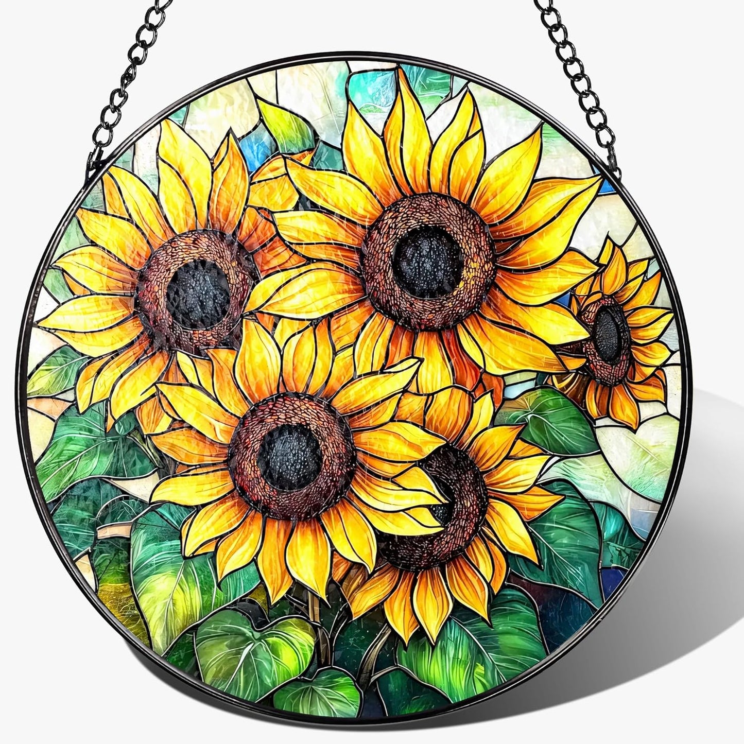 Stained Glass Window Hanging, 8 Inch Sunflower Stained Glass Suncatcher, Suncatchers for Windows Hanging, Home Decor for Window, Teacher Gift, Birthday Gift, Sunflower Gifts for Women, Friend