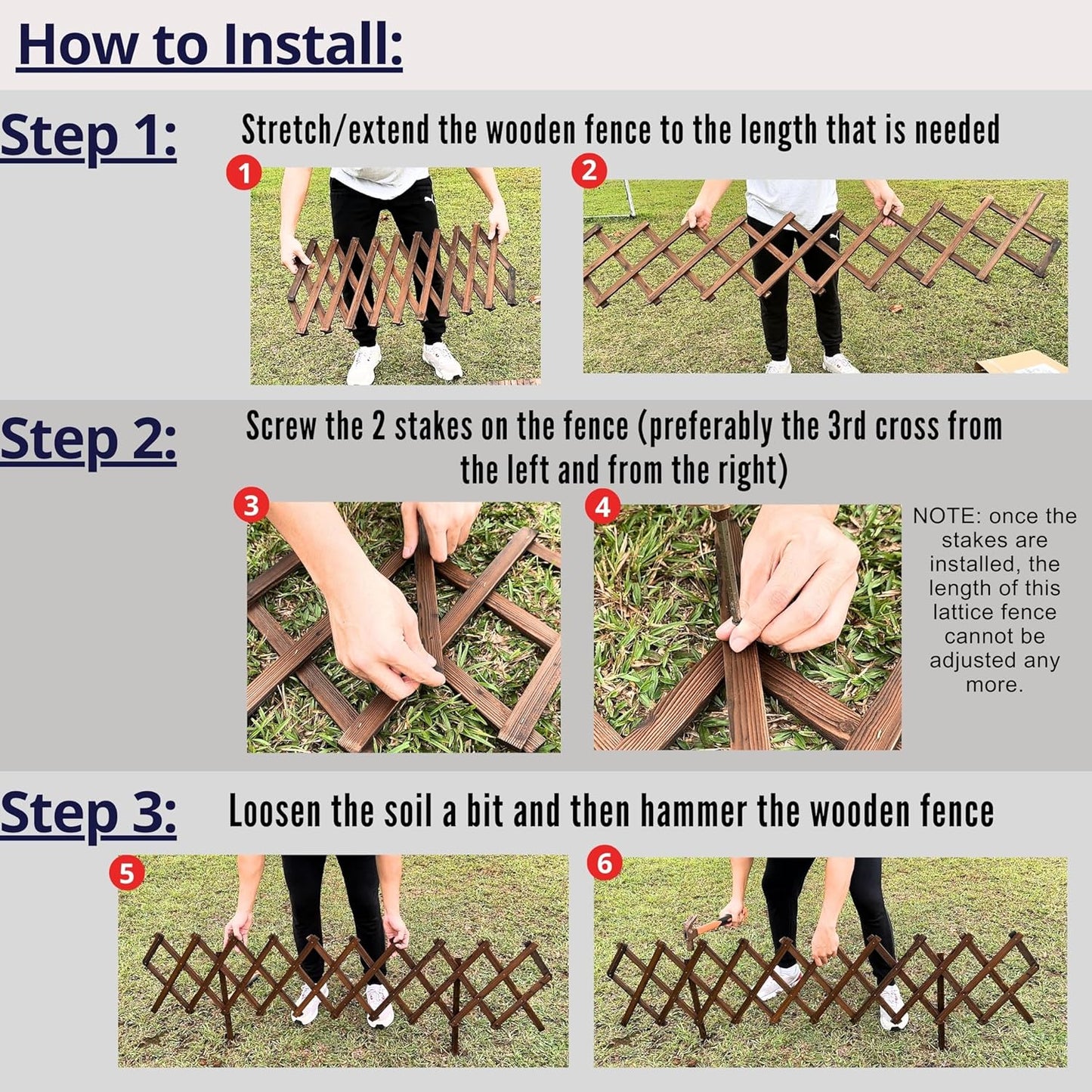 ShopLaLa Garden Fence- 2 Pack, Total 12ft (L) Wooden Lattice Flower Edging for Yard Lawn Landscape Patio Outdoor Decor, Expandable Plant Garden Trellis, Animal Barrier Fence No Dig Panel for Small Dog