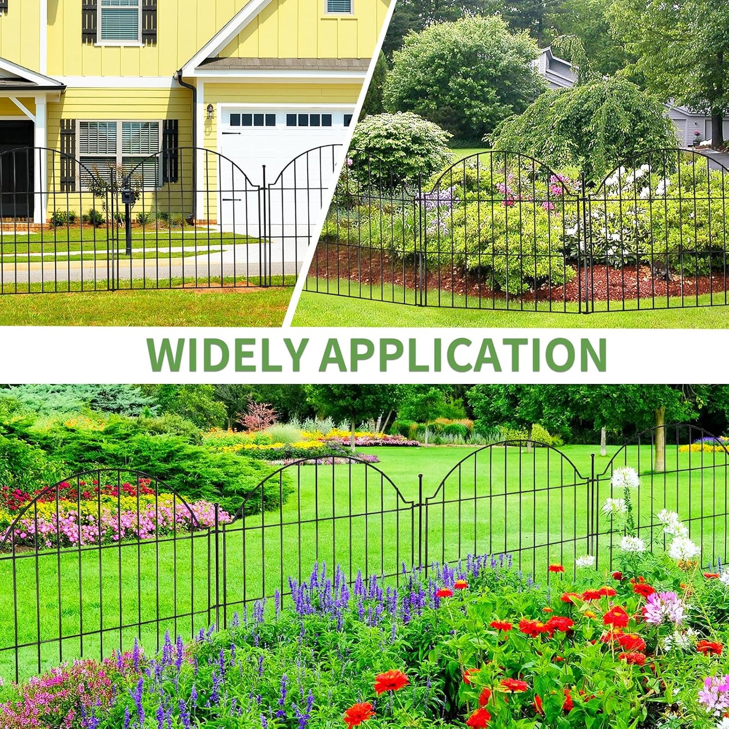 Decorative Metal Garden Fence with Gate Lock 10 Panels, 24in (H) x 20ft (L) No Dig Dog Fence Outdoor for Yard, Temporary Rustproof Metal Wire Rabbit Dog Garden Border Fencing for Patio