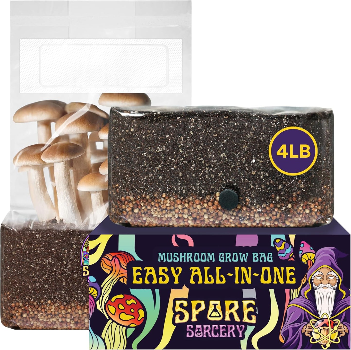 4 LB All-in-One Grow Kit: Up to 64oz of Mushrooms! Nutrient-Enhanced, Injection Port, Just Add Your Own Spores & Grow Like Magic (4 LB Bag)
