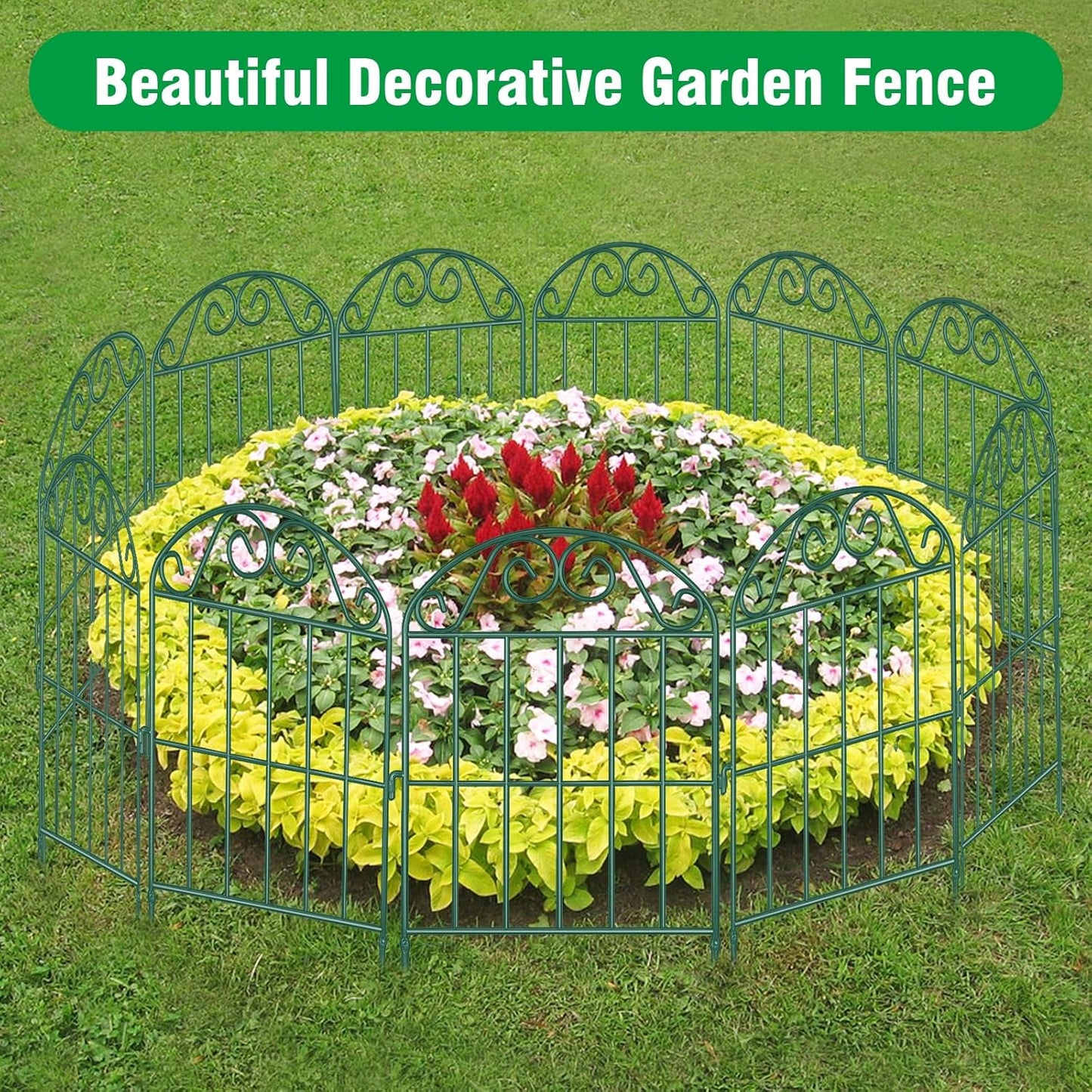 ADAVIN 24Panels Collapsible Garden Fence Animal Barrier, 26 Ft(L) x 24 in(H) Green Rustproof Metal Wire Panel Border for Dogs Rabbits, Flower Edging for Landscape Patio Yard Outdoor Decor, Arched