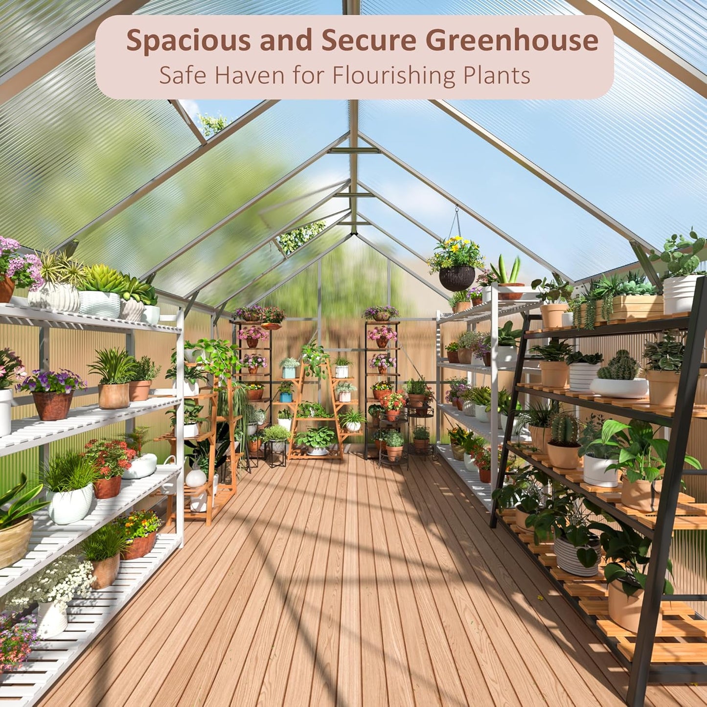 Greenhouse - 8x12 FT Quick Setup Polycarbonate with Roof Vent, Aluminum Large Walk-in for Outside Garden Backyard, Sliver