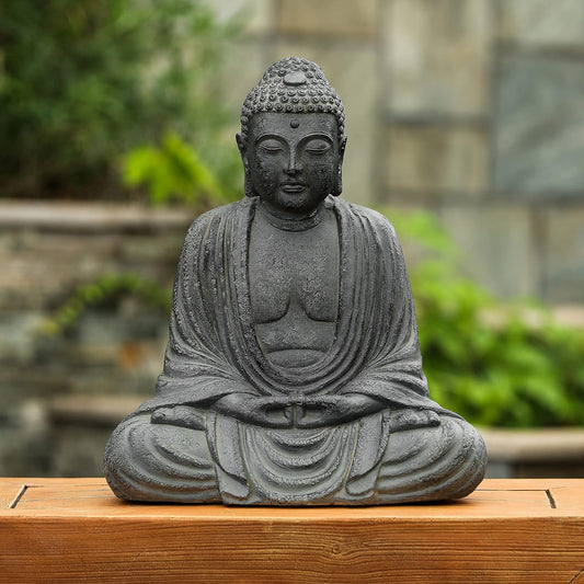 LuxenHome Buddha Statue Outdoor and Indoor, 17" Fiber Stone Meditating Buddha Garden Statues Outdoor, Zen Sculptures, Outdoor Statues for Garden, Patio, Backyard Deck