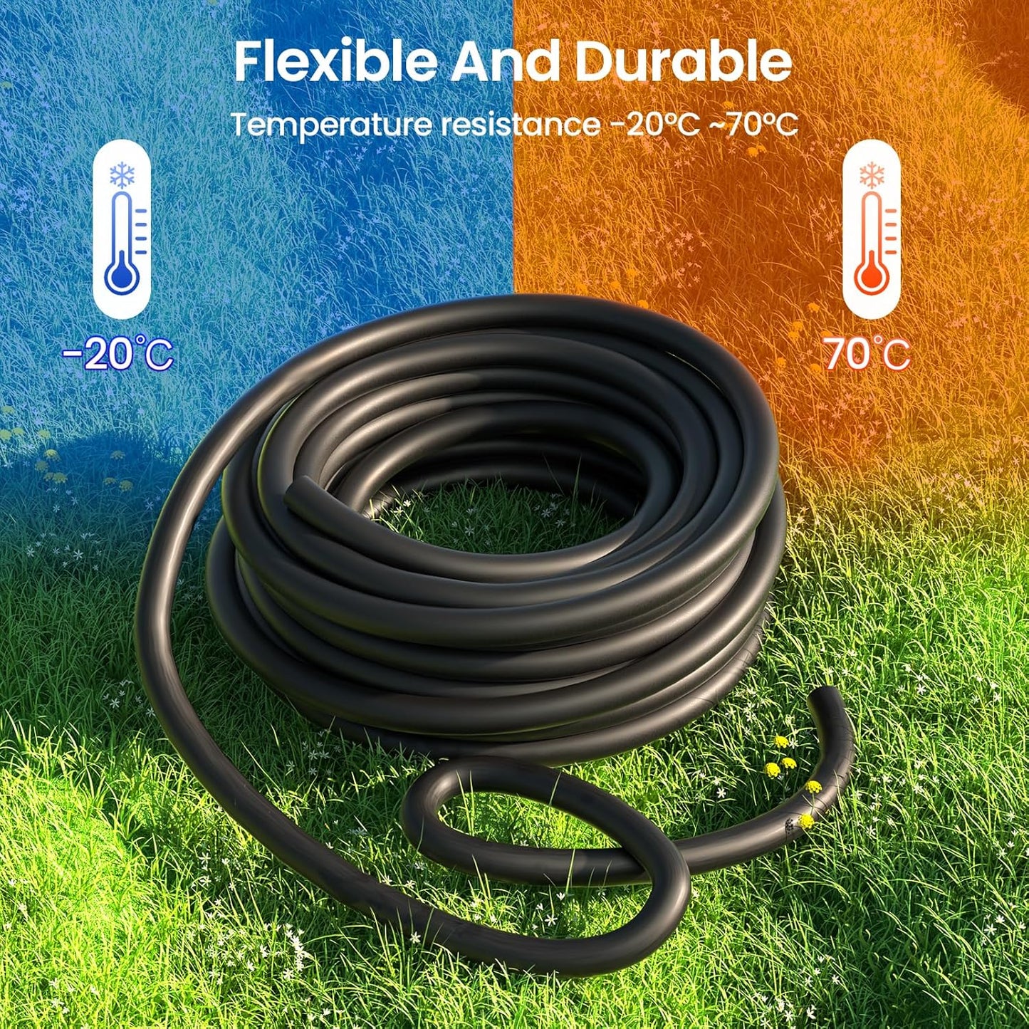MIXC 25 FT 1/2 Inch Drip Irrigation Tubing Kit:Premium Garden and Landscape Watering System with 2 Quick Connector 4-Way Connector