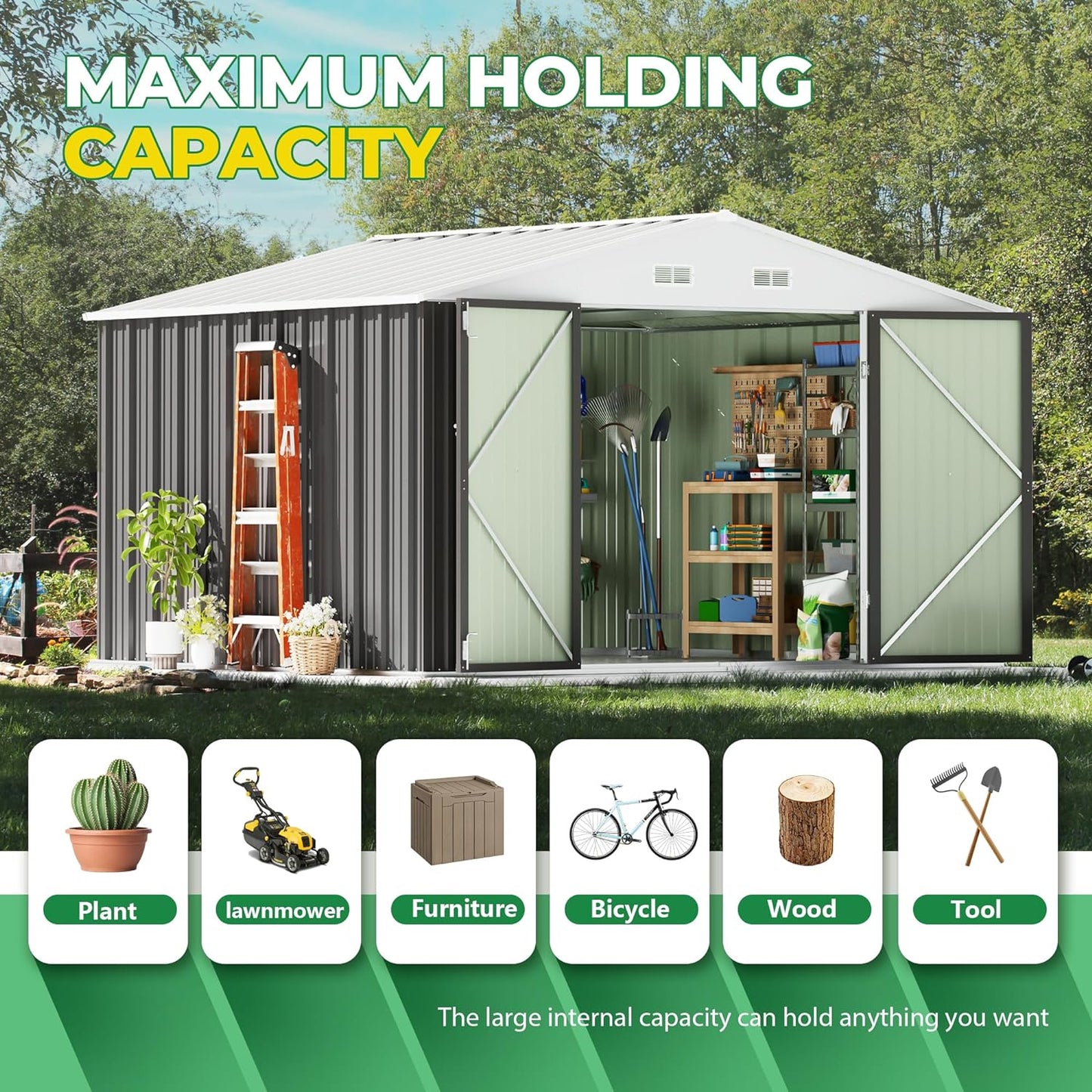 Devoko 8 x 10 FT Outdoor Storage Shed, Metal Garden Sheds & Outdoor Storage Clearance, Large Tool Shed Outdoor with Single Lockable Door for Patio Lawn Backyard (Gray)