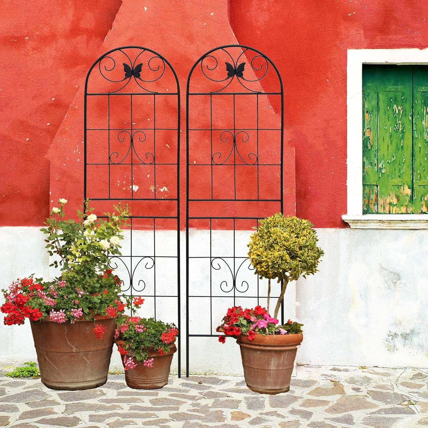 4 Pack Garden Trellises with Black Metal Coating, Trellis for Climbing Plants Outdoor, Roses, Vegetables, Vines, Cucumbers-19.7×71 inches.