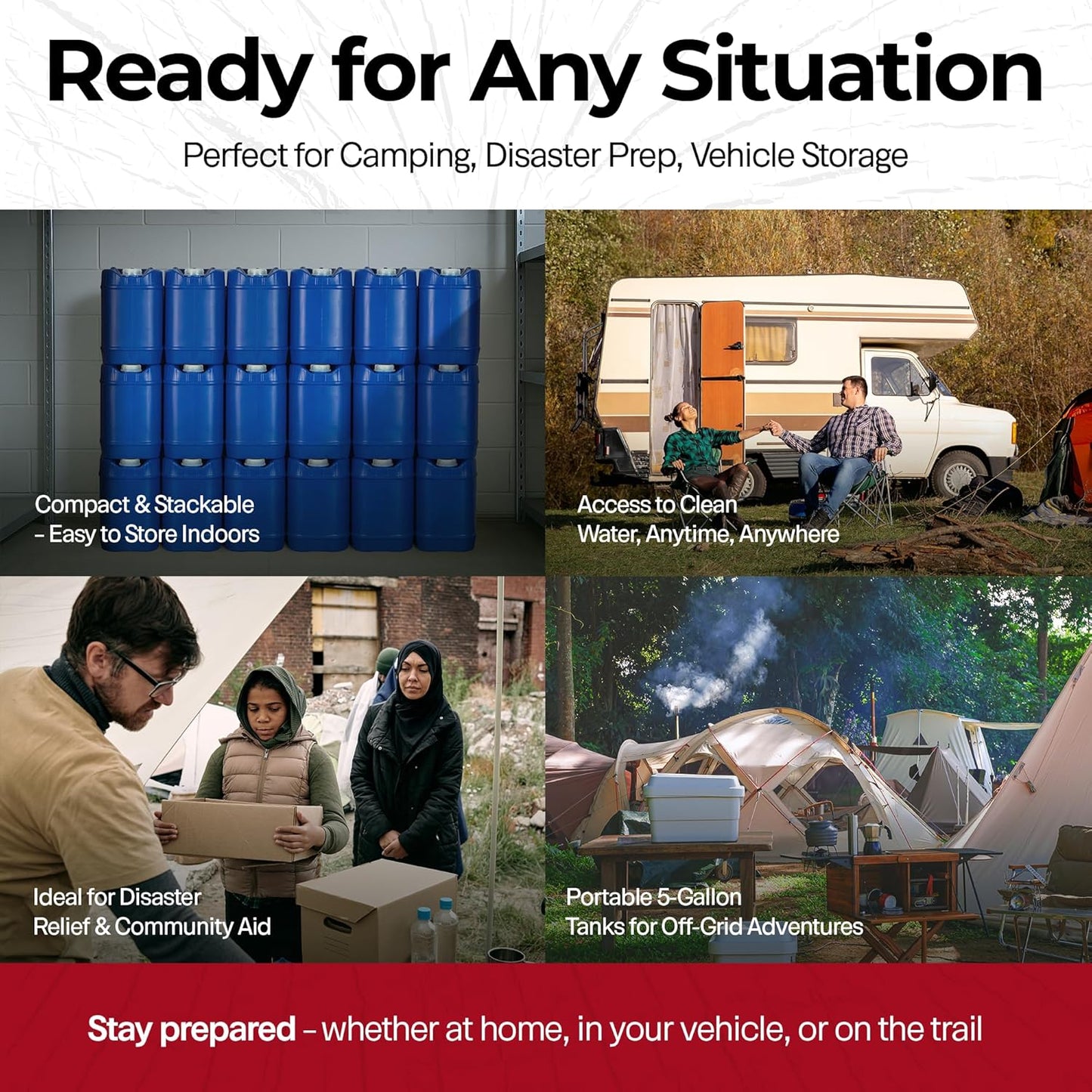 Emergency Water Storage Containers - 5 Gallon Each Water Storage Tank w/Lids + Spigot - Water Storage Container, Emergency Water Container, Survival Storage Tank - Stackable (30 Gallons (6 Tanks))