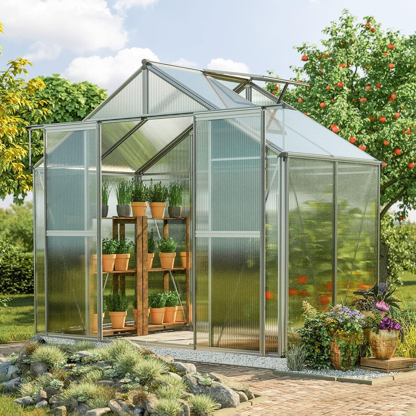 Greenhouse Topas 2 Aluminum Frame 7.4 x 4.4 ft with Approx. 8 mm Polycarbonate Panels