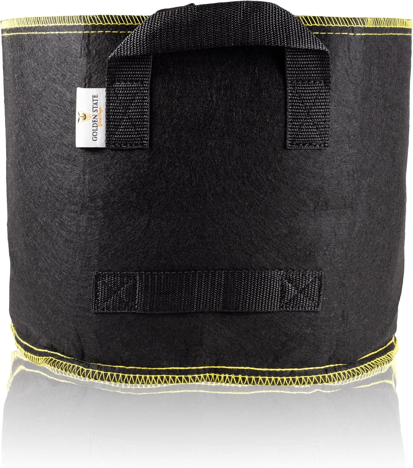 Grow Bags: 5-Pack (Size: 1 Gallon): 300gsm Black Felt Fabric w/Yellow Stitch, Biodegradable and eco-Friendly Material. (Handles + Dumping Handles-pat.Pend).