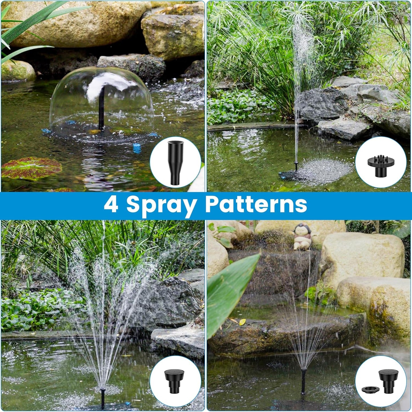 NFESOLAR Solar Pond Filter Pump Kit for Outdoor Pond, 30W Solar Water Fountain with 200 GPH Submersible Pump, 4 Sprayers, 16.4ft Cable, 6.6ft Tubing for Koi Pond, Fish Tank and Garden Water Features