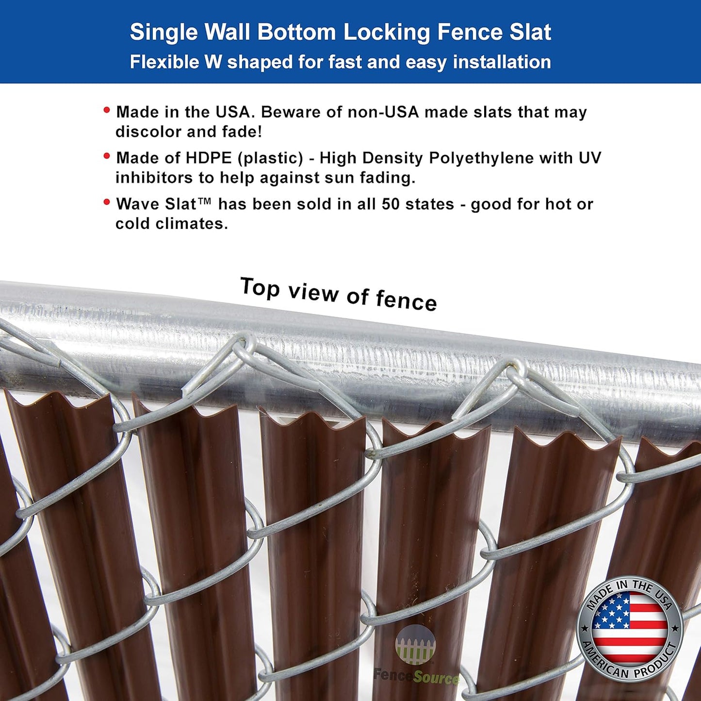 Wave Slat (9 Colors) Single Wall Bottom Locking Privacy Slat for 4', 5', 6', 7' and 8' Chain Link Fence (4 ft, Brown)