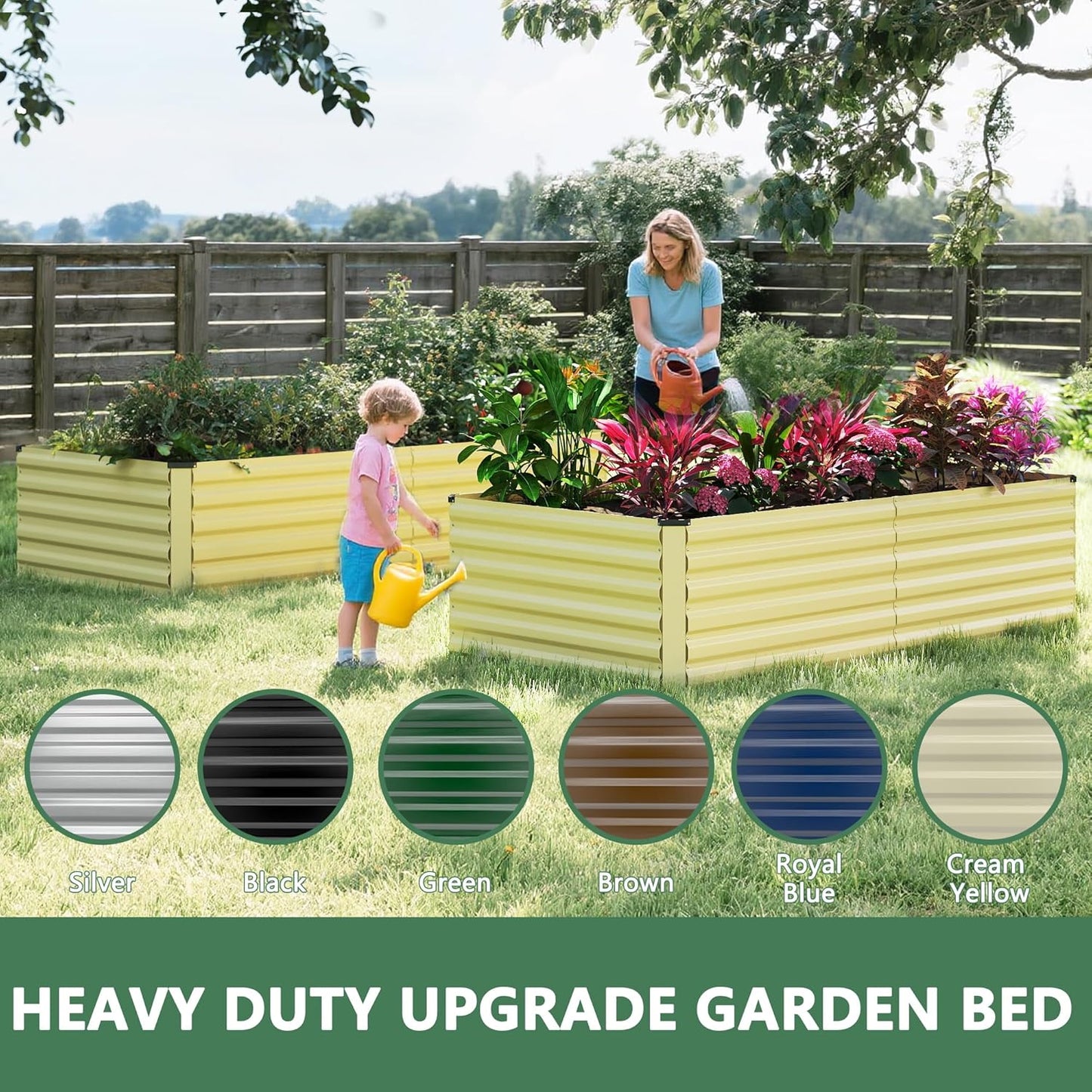 FOOWIN 2pcs 8x4x2ft Galvanized Raised Garden Bed, Planter Raised Garden Boxes Outdoor, Large Metal Raised Beds for Gardening, Garden Bed for Vegetables, Flowers, Herb,478 Gallon Capacity, Cream Yellow