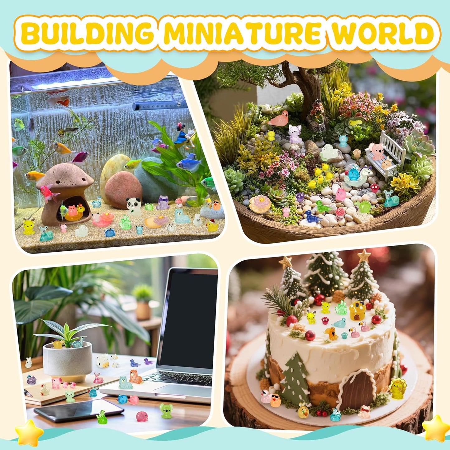 Tardigrade Mini Resin Animals Variety Pack, 150 Pcs Luminous Tiny Resin Animals Figures 48 Types Bulk Glow in The Dark Small Figurines to Hide Miniatures Garden Landscape Potted Dollhouse Decor