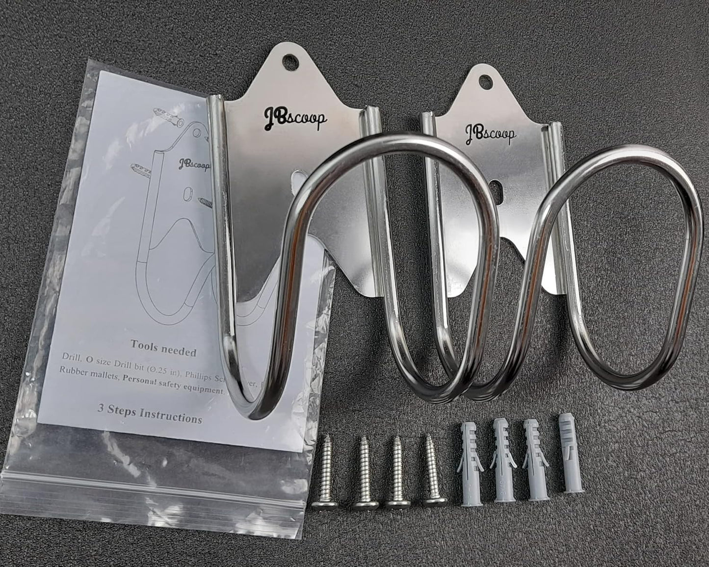 JBscoop Stainless Steel Garden Hose Hanger (Set of 2), for Garden Hose Holder, Rust Free Hose Holder Wall Mount, Heavy Duty Wall Mount Hose Hanger