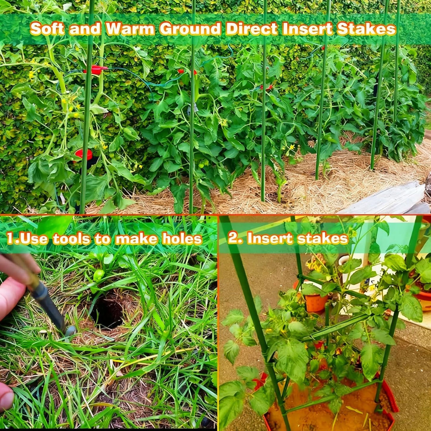 Xiny Tool Garden Stakes, 15 Pack 8 FT Steel Plant Garden Tomato Stakes with Plastic Coat for Climbing Plants (96 Inch)