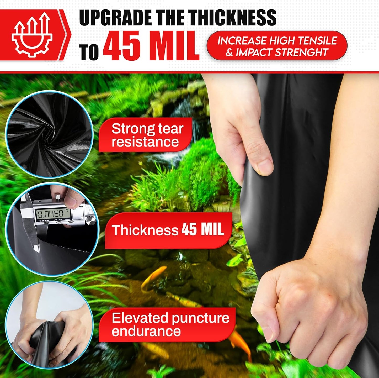 [Premium] 45 Mil LDPE Pond Liner with Seam Tape, 13.1 * 19.7FT Pond Lining for Fish Pond, Performed Garden Ponds, Large Pond Liner for Fishpond, Koi Pond, Waterfall, Streams