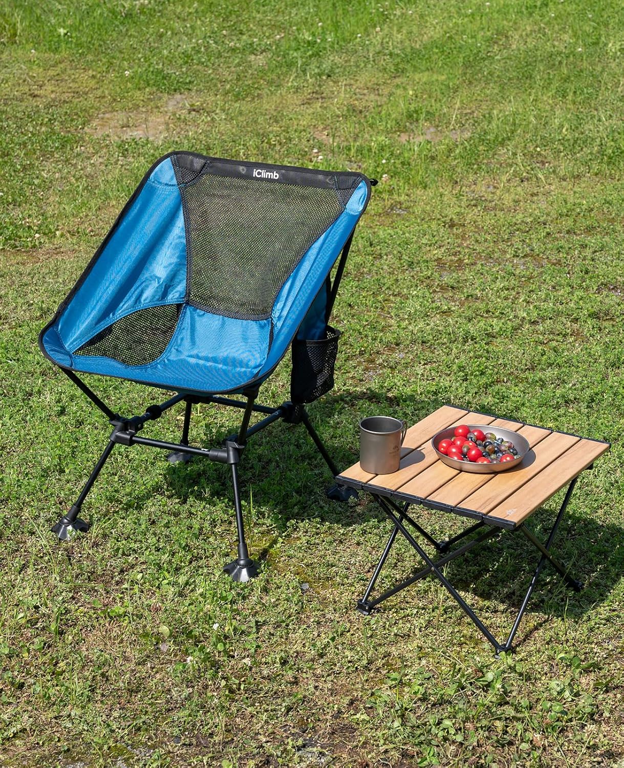 iClimb Ultralight Compact Camping Folding Table with Carry Bag (Nature- S)