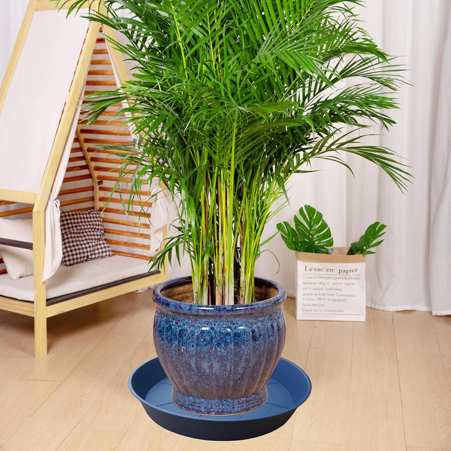 3 Pack of 25 26 inch Plant Saucer (22.7 Inch Base), 4.2" Depth, Large Deep Plastic Flower Planter Water Trays for Indoors Outdoor Bath Bath, Plant Drip Trays for Pot (26", Blue)