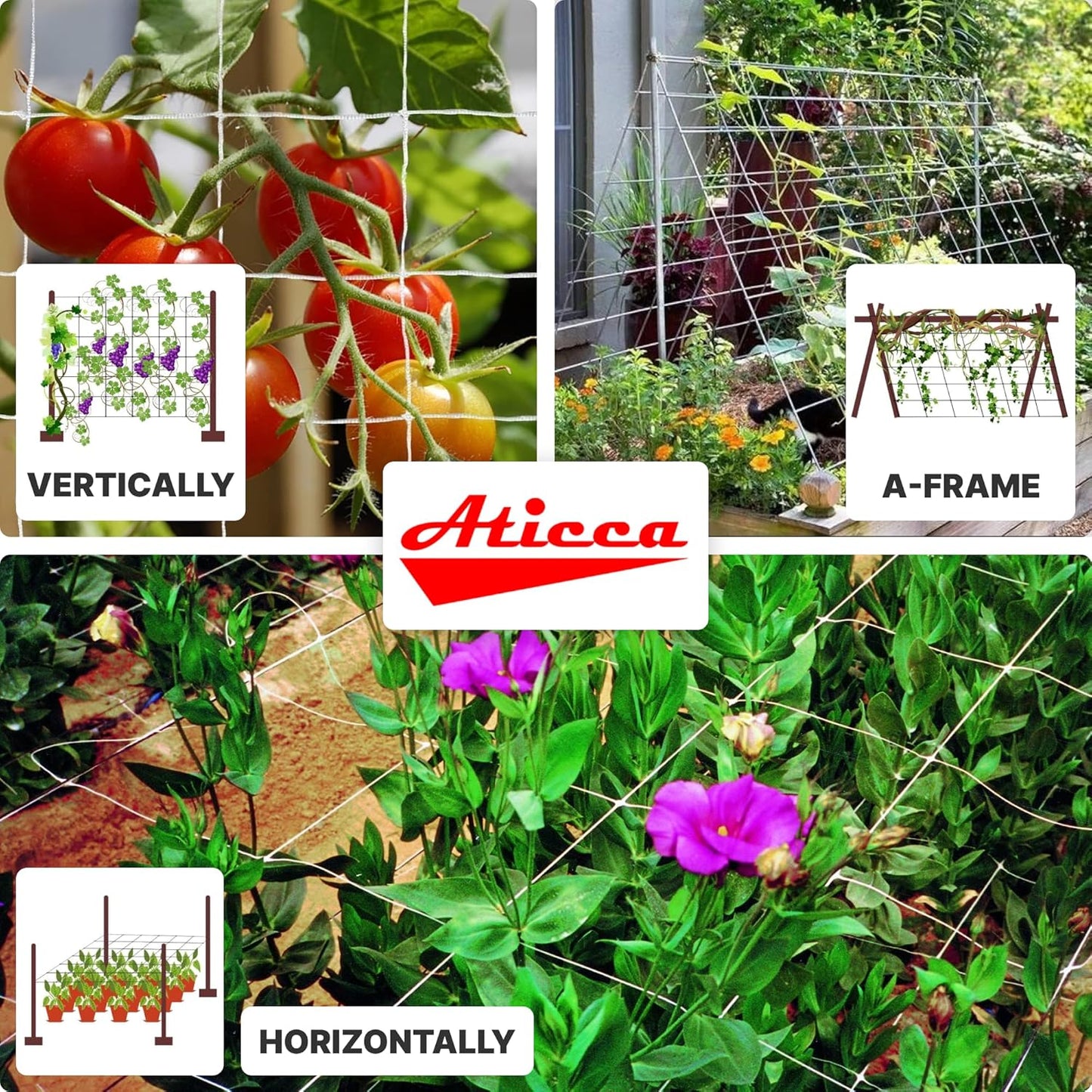 Trellis Netting 6.5 x 350 ft Heavy Duty Polyester Plant Support Netting White - 6 Inch Garden Rope Trellis on Roll - Mesh Twine for Growing Vine Climbing Plants, Flowers, Peas, and Tomatoes.