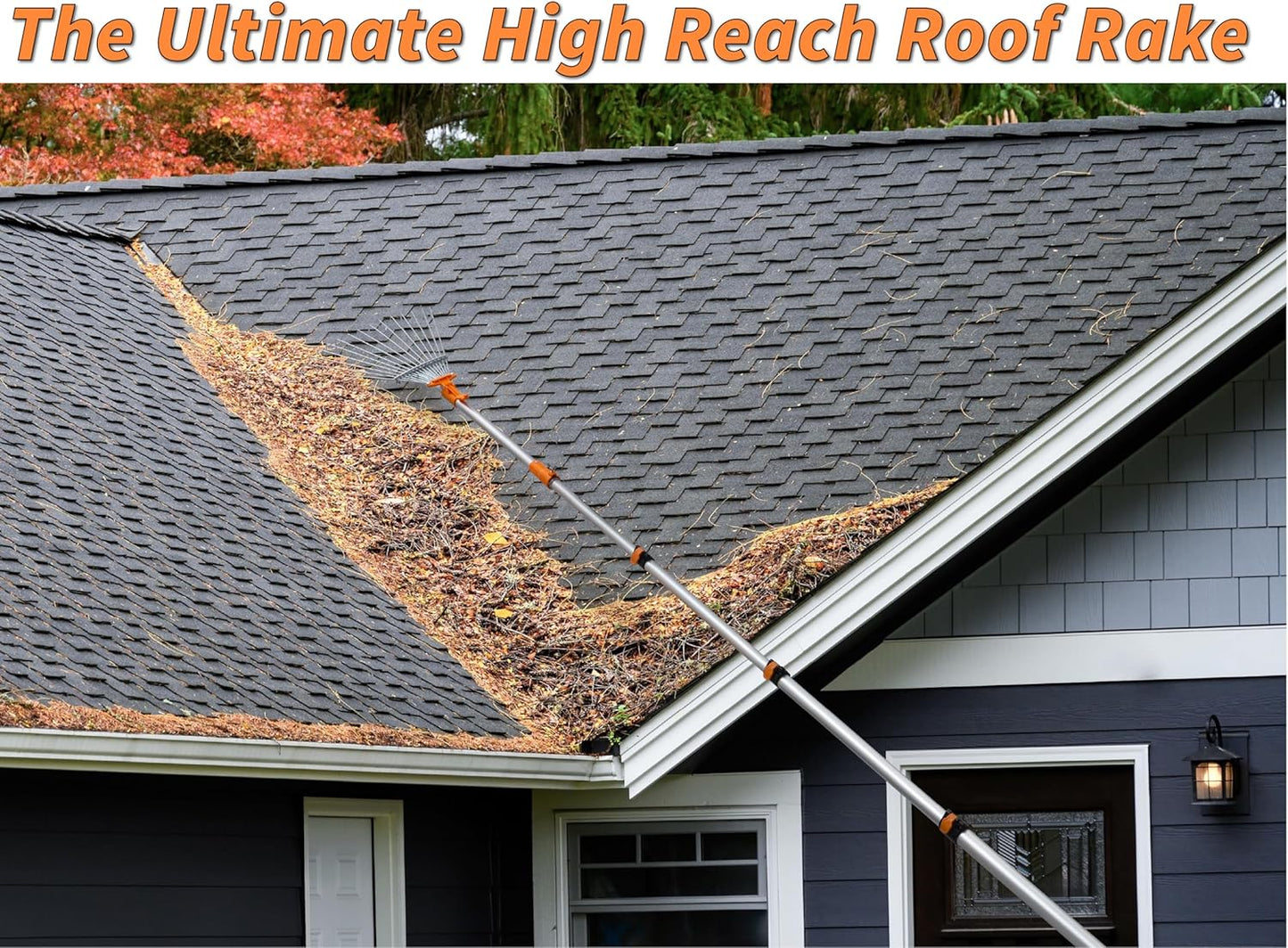 4-12 Telescoping Roof Rake 20 ft Reach // Collapsible Roof Rake for Leaves and Pine with Extension Pole // Roof Cleaning Tool for Gardening and Lawns // High Reach Adjustable Metal Leaf Raker