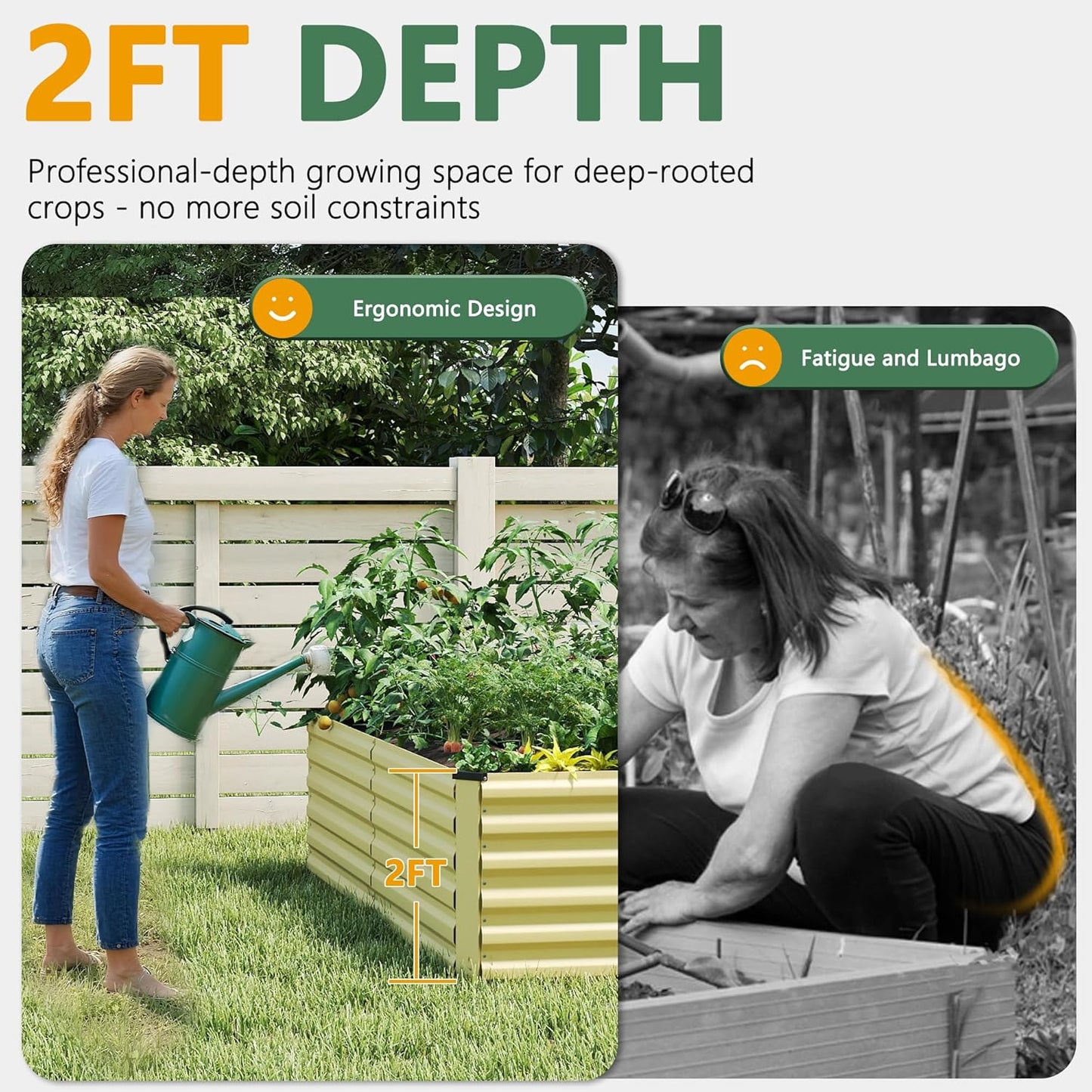 FOOWIN 4pcs 8x4x2ft Galvanized Raised Garden Bed, Planter Raised Garden Boxes Outdoor, Large Metal Raised Beds for Gardening, Garden Bed for Vegetables, Flowers, Herb,478 Gallon Capacity, Cream Yellow