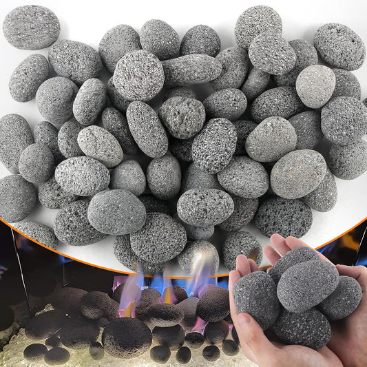 CJGQ 7 Lb Lava Rocks for Fire Pit,2"-3" Natural Pebbles Tumbled Lava Rock,Round Fire Pit Rocks for Portable Fireplaces Propane Gas Fish Tank Landscaping Garden Decoration