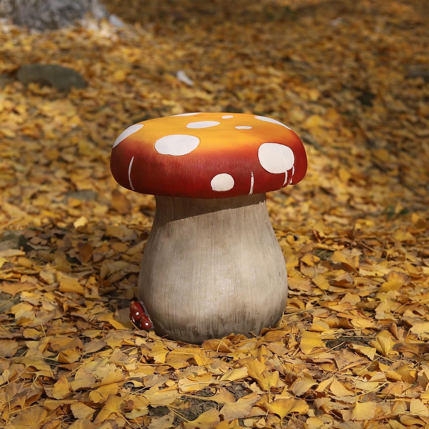 Mushroom Resin Statue Stool Over Sized Sculpture Courtyard Lawn Pond Ornament Garden Outdoor Patio Stool Decoration Red 13.3'' High