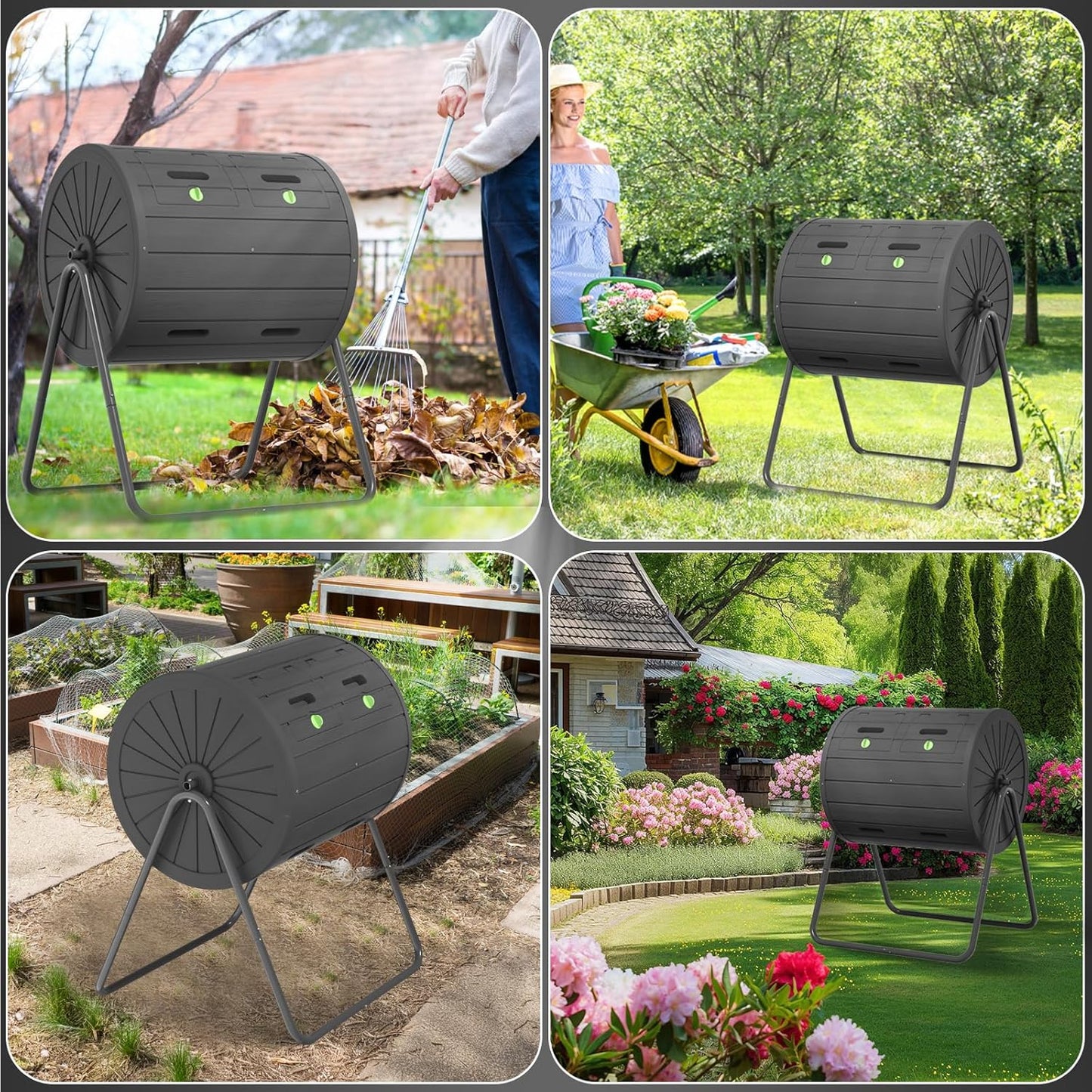 DRATO Compost Bin Outdoor 37.5 Gallon All-Season Dual Chamber Tumbling for Garden, Kitchen, Yard, Outdoor (Black)